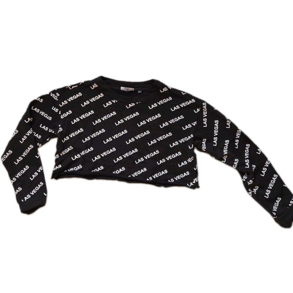 MGM Resorts Las Vegas Crop Sweatshirt Womens Small Black Graphic Long Sleeve EUC